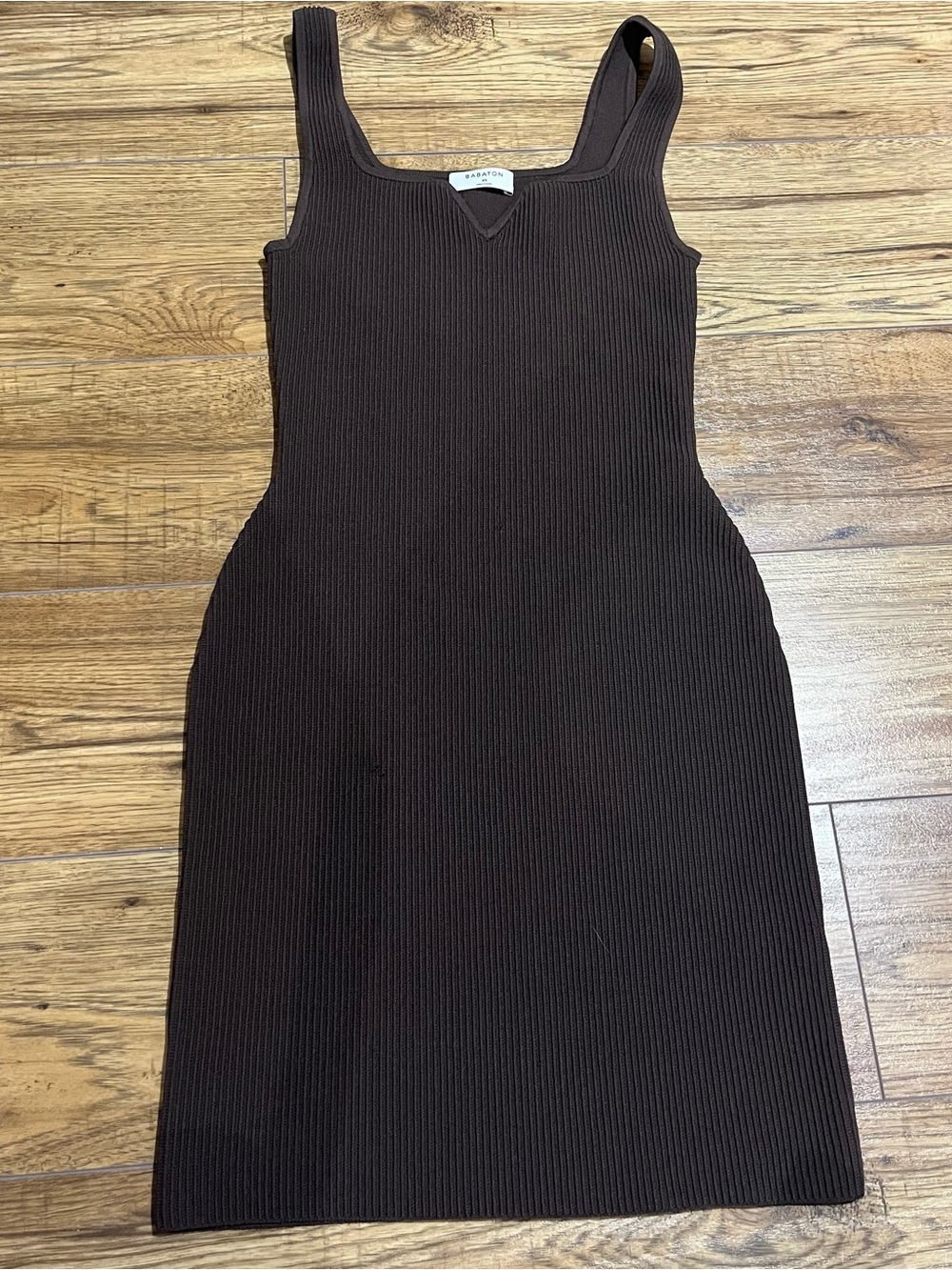 Babaton Dark Brown Ribbed Mini Tank Dress